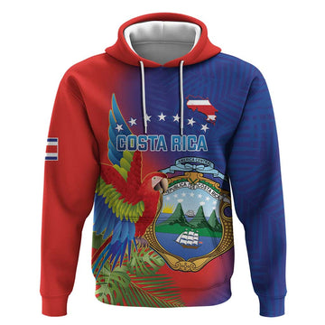 Personalized Costa Rica Independence Day Hoodie Scarlet Macaw Parrot With Coat Of Arms LT14