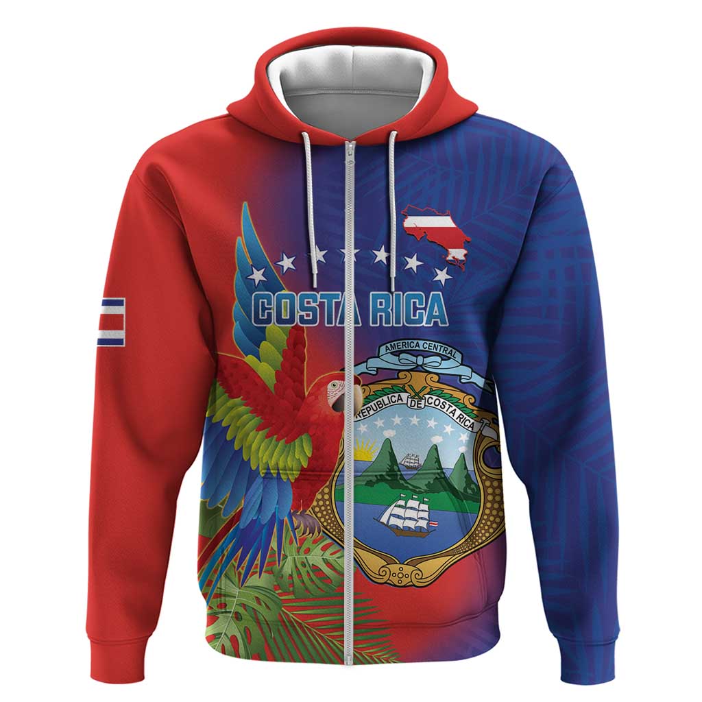 Personalized Costa Rica Independence Day Hoodie Scarlet Macaw Parrot With Coat Of Arms LT14