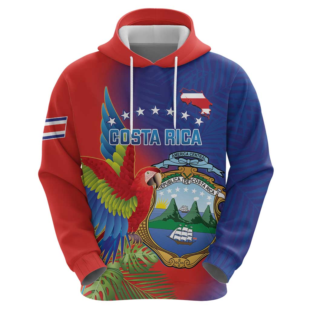 Personalized Costa Rica Independence Day Hoodie Scarlet Macaw Parrot With Coat Of Arms LT14