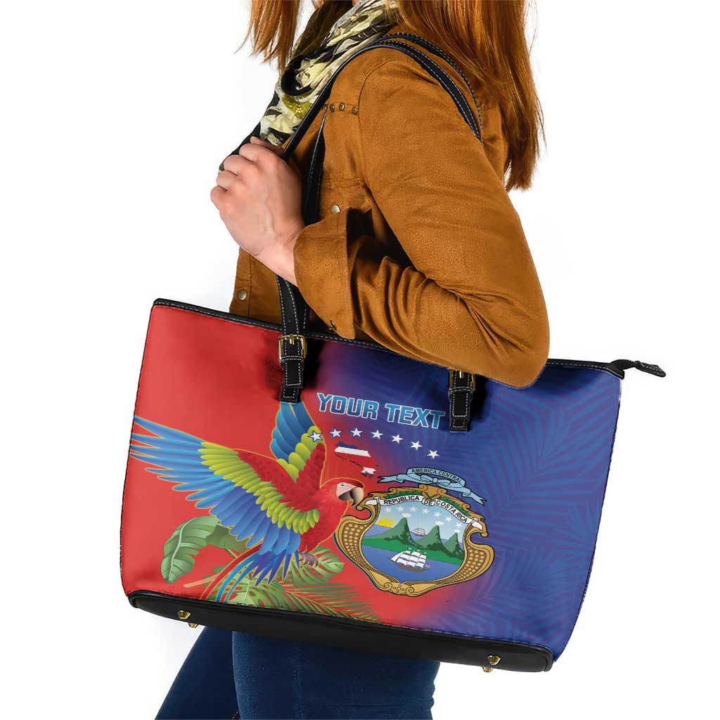 Personalized Costa Rica Independence Day Leather Tote Bag Scarlet Macaw Parrot With Coat Of Arms LT14