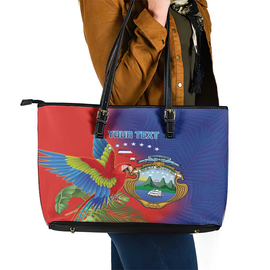 Personalized Costa Rica Independence Day Leather Tote Bag Scarlet Macaw Parrot With Coat Of Arms LT14