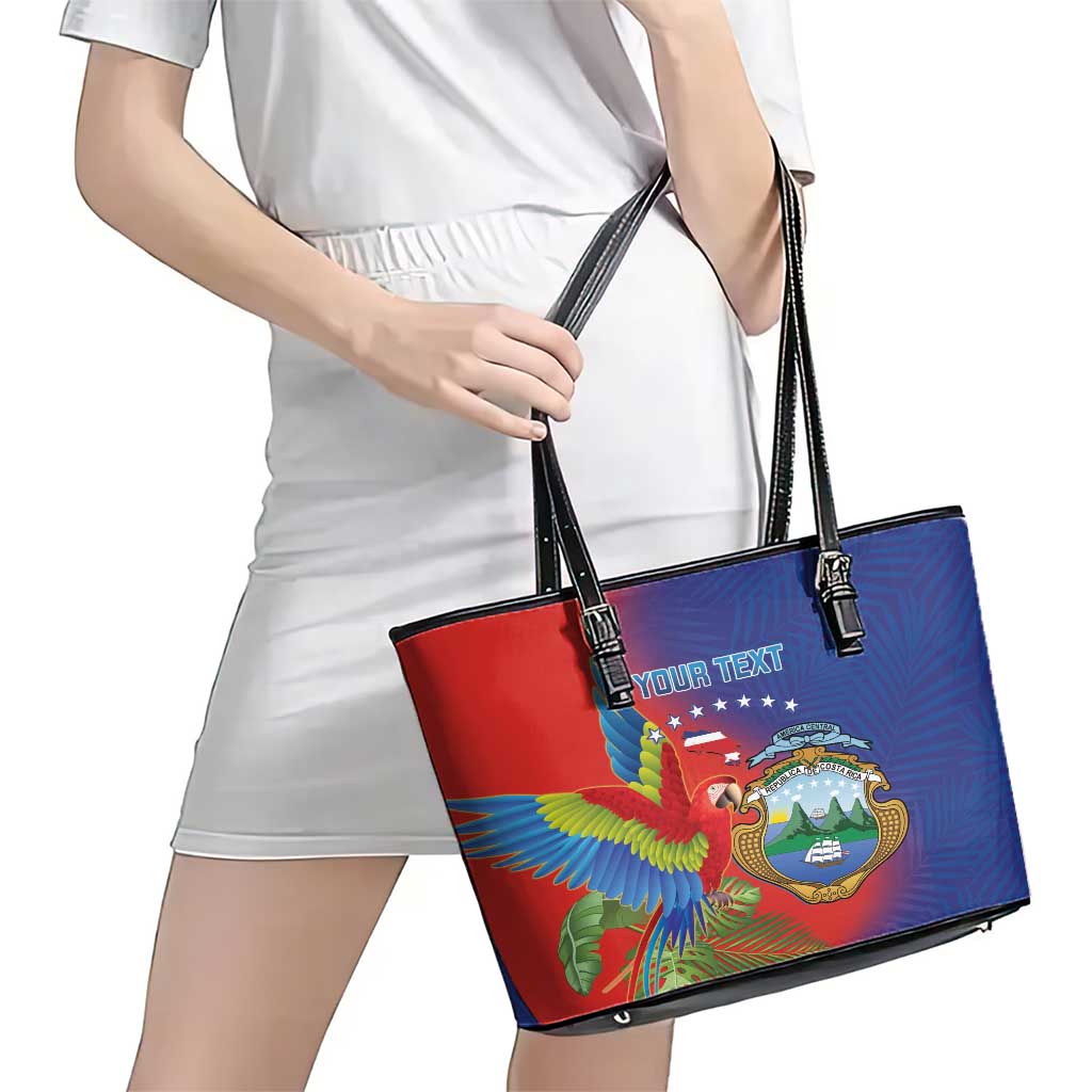 Personalized Costa Rica Independence Day Leather Tote Bag Scarlet Macaw Parrot With Coat Of Arms LT14