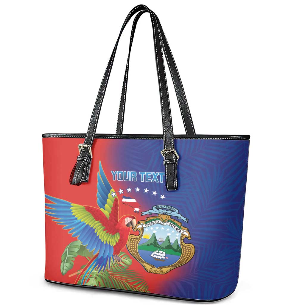 Personalized Costa Rica Independence Day Leather Tote Bag Scarlet Macaw Parrot With Coat Of Arms LT14