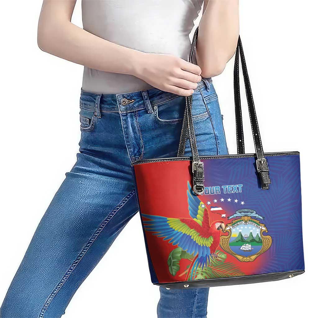Personalized Costa Rica Independence Day Leather Tote Bag Scarlet Macaw Parrot With Coat Of Arms LT14