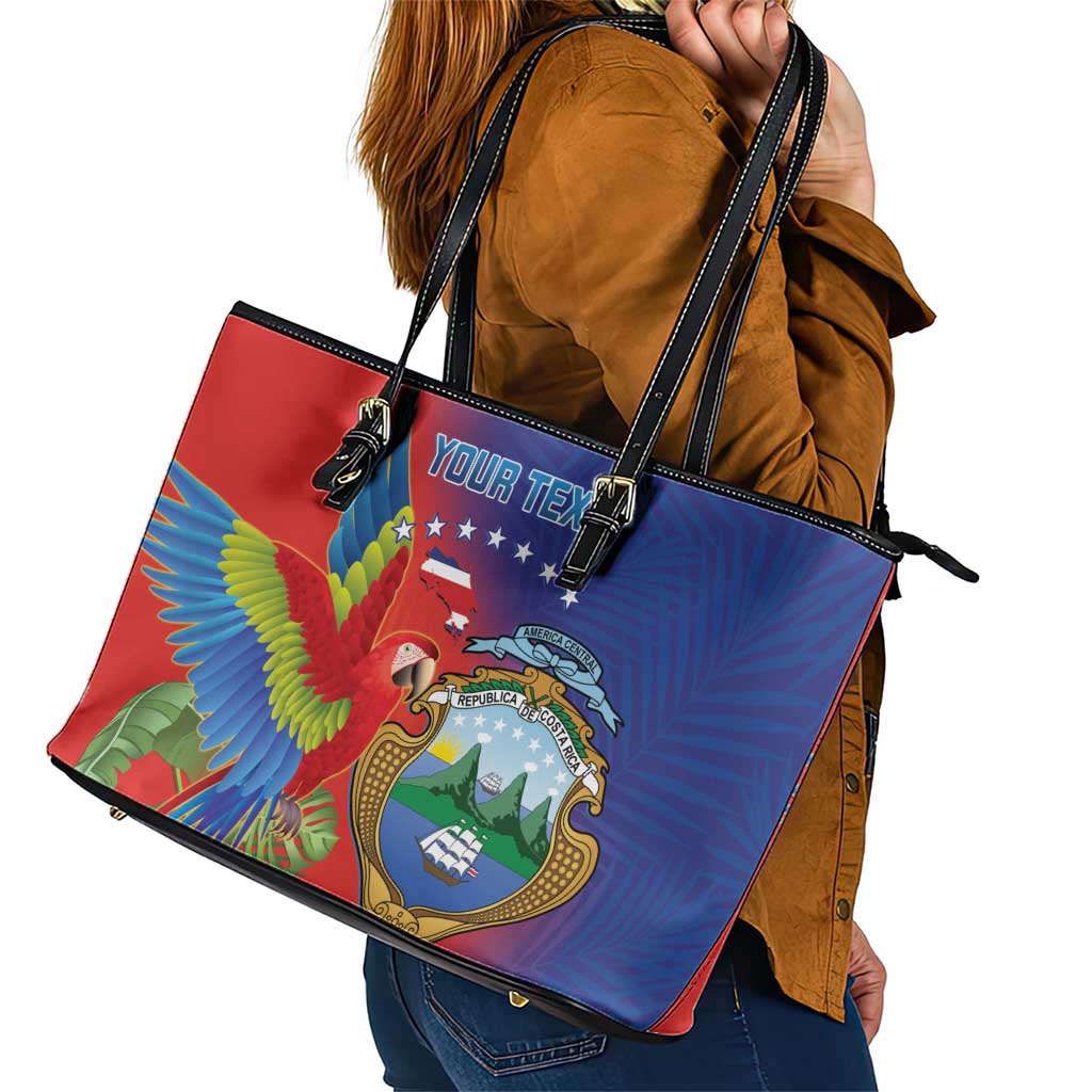 Personalized Costa Rica Independence Day Leather Tote Bag Scarlet Macaw Parrot With Coat Of Arms LT14