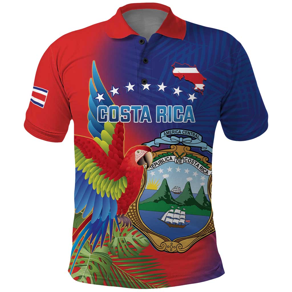 Personalized Costa Rica Independence Day Polo Shirt Scarlet Macaw Parrot With Coat Of Arms LT14