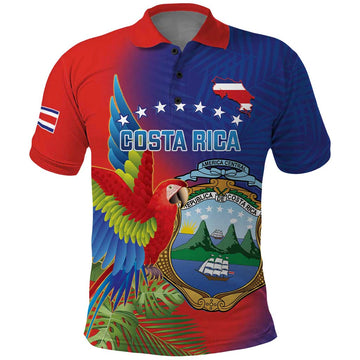 Personalized Costa Rica Independence Day Polo Shirt Scarlet Macaw Parrot With Coat Of Arms LT14