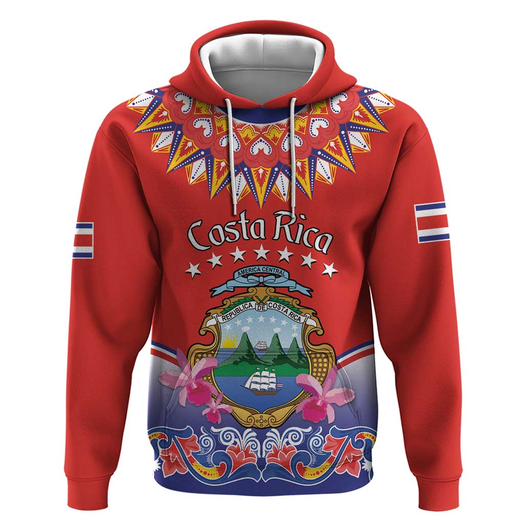 Personalized Costa Rica Independence Day Hoodie Guaria Morada With Folk Pattern LT14