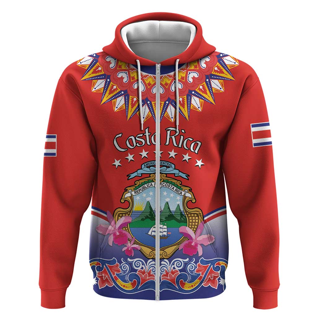 Personalized Costa Rica Independence Day Hoodie Guaria Morada With Folk Pattern LT14