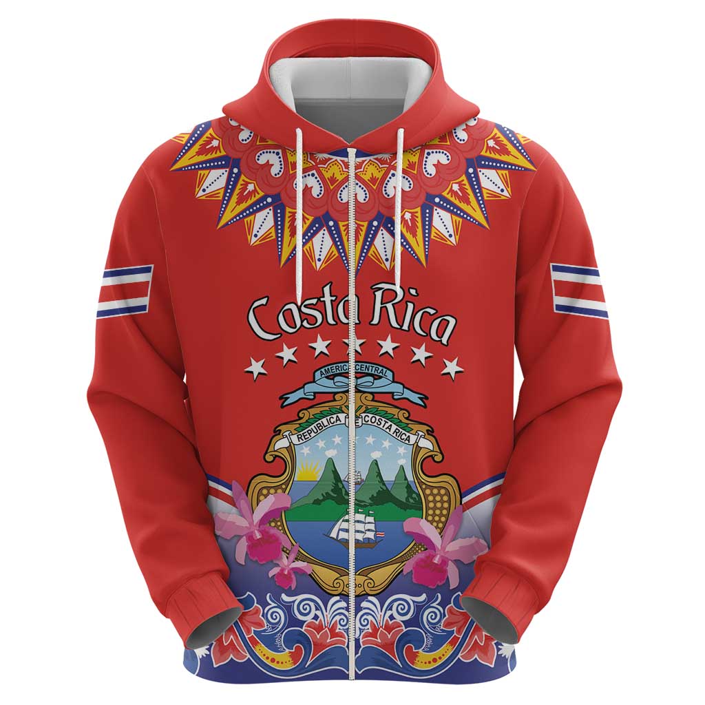 Personalized Costa Rica Independence Day Hoodie Guaria Morada With Folk Pattern LT14
