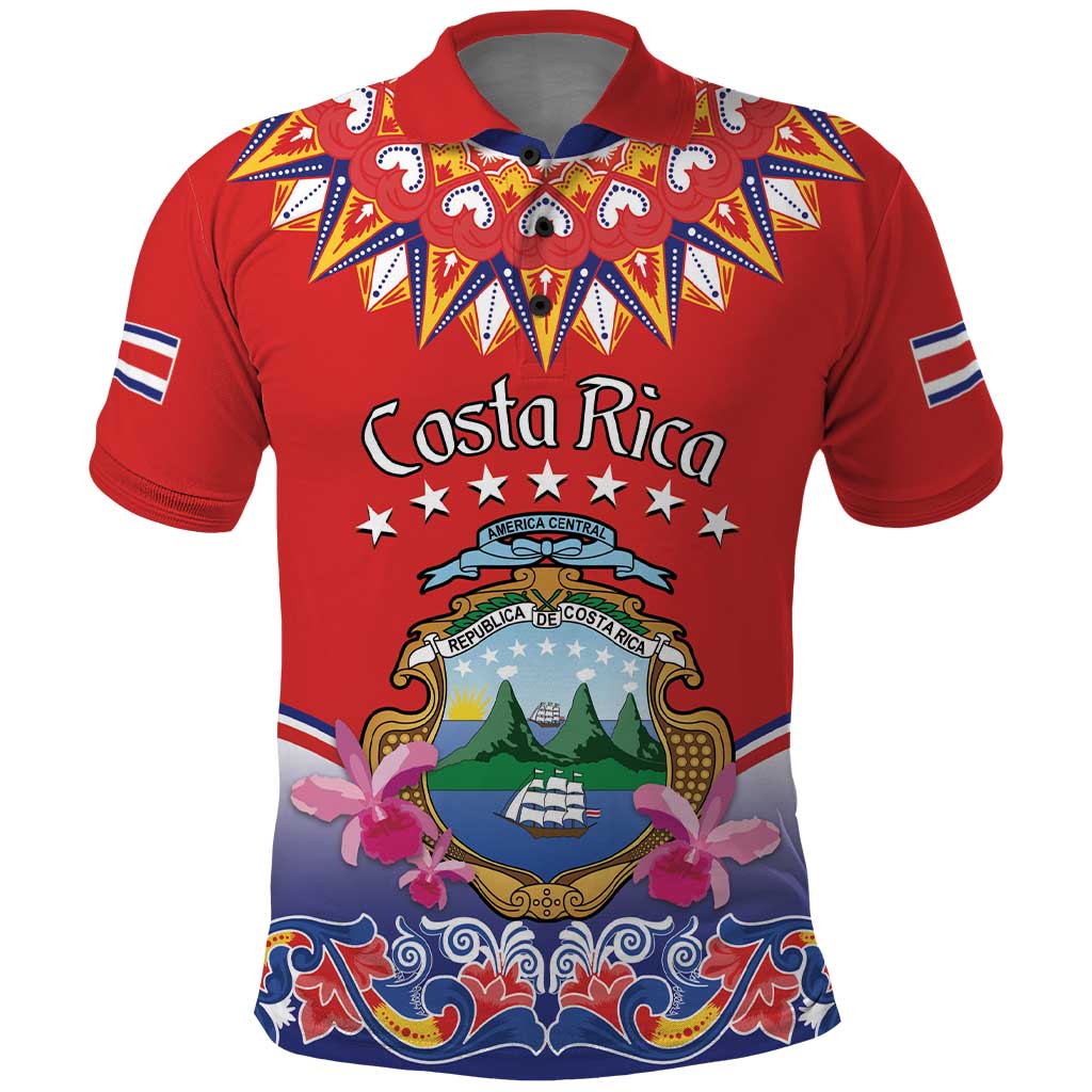 Personalized Costa Rica Independence Day Polo Shirt Guaria Morada With Folk Pattern LT14