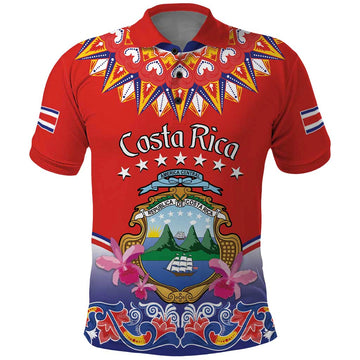 Personalized Costa Rica Independence Day Polo Shirt Guaria Morada With Folk Pattern LT14