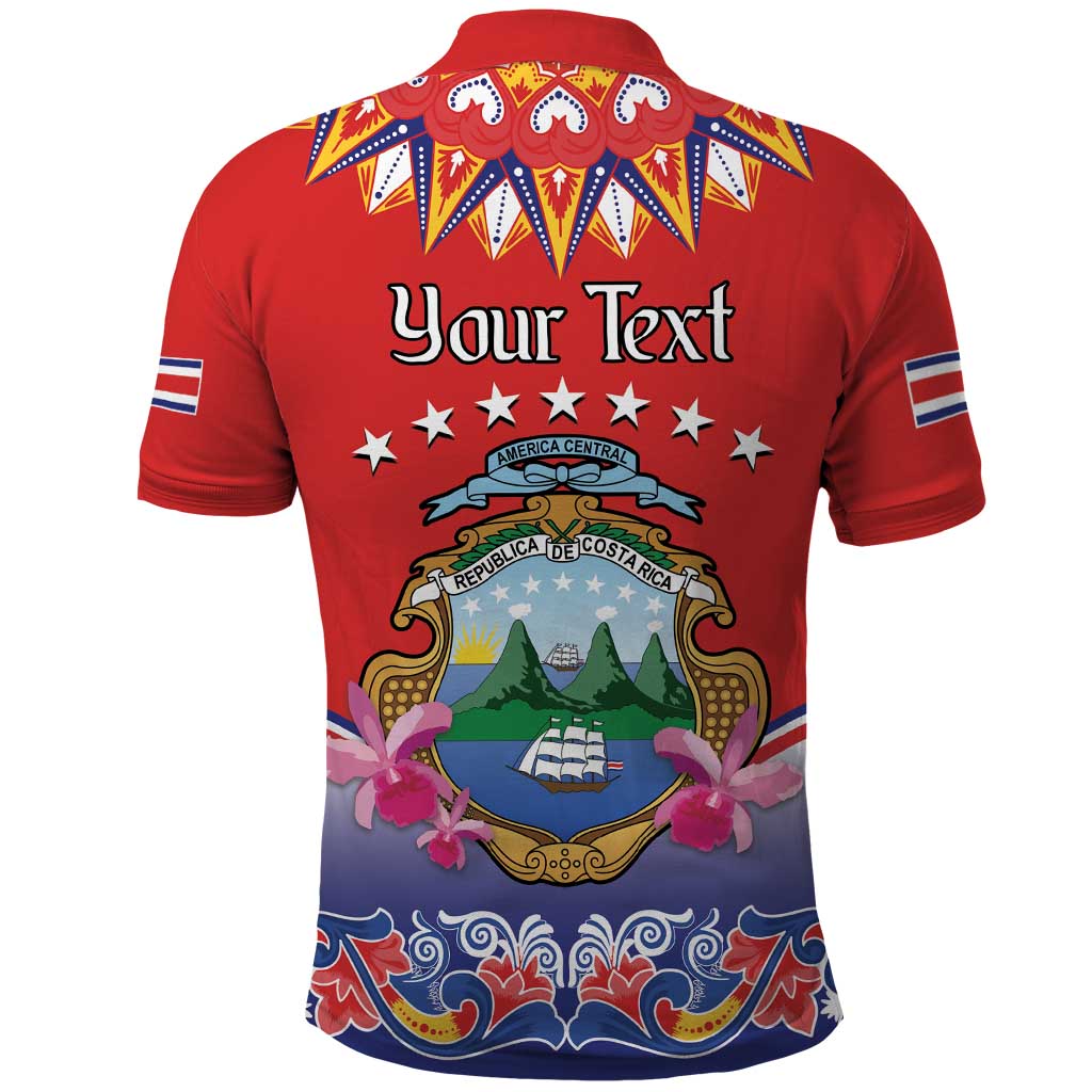 Personalized Costa Rica Independence Day Polo Shirt Guaria Morada With Folk Pattern LT14