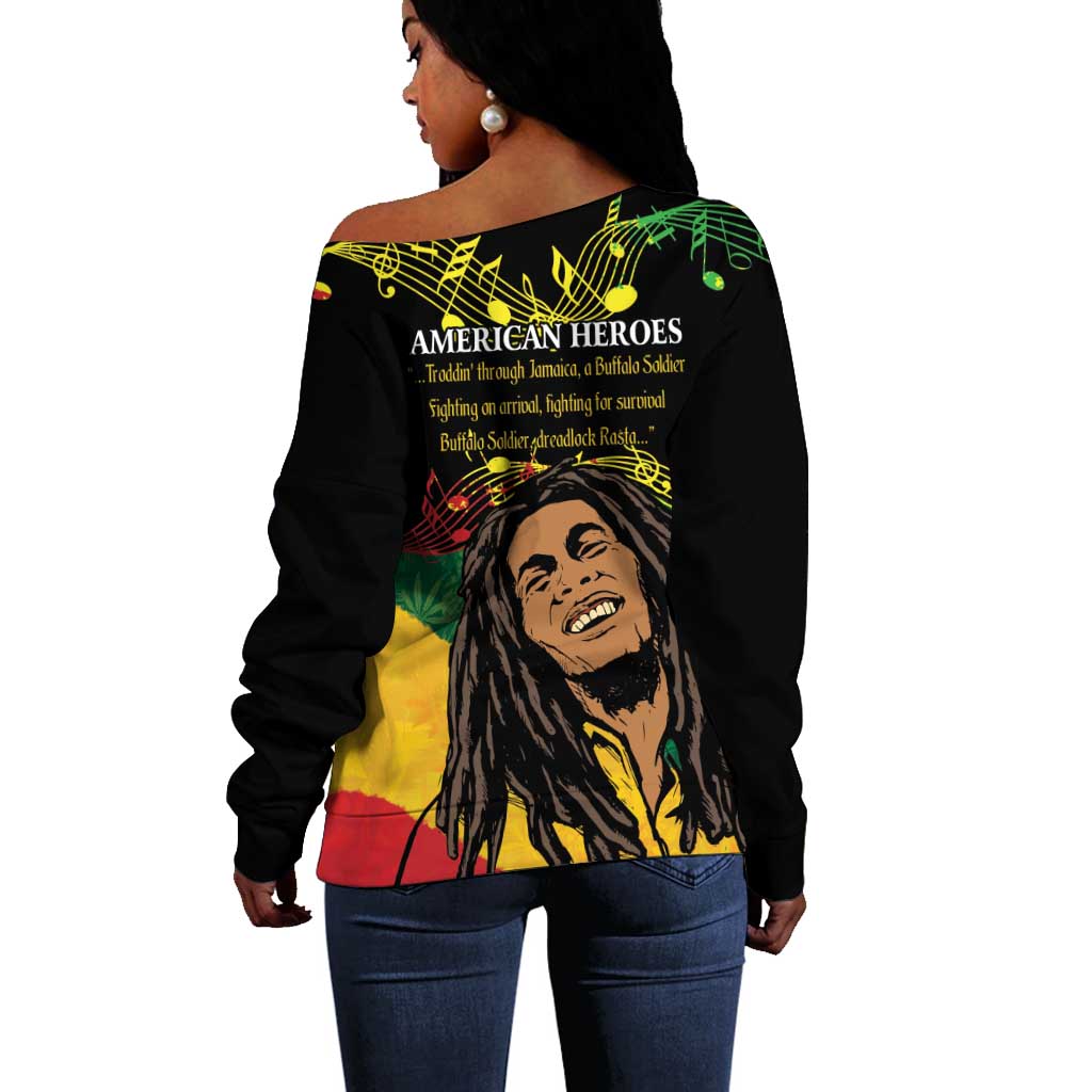 Afro Legend Bob Buffalo Soldier Off Shoulder Sweater American Heroes Reggae Style LT14