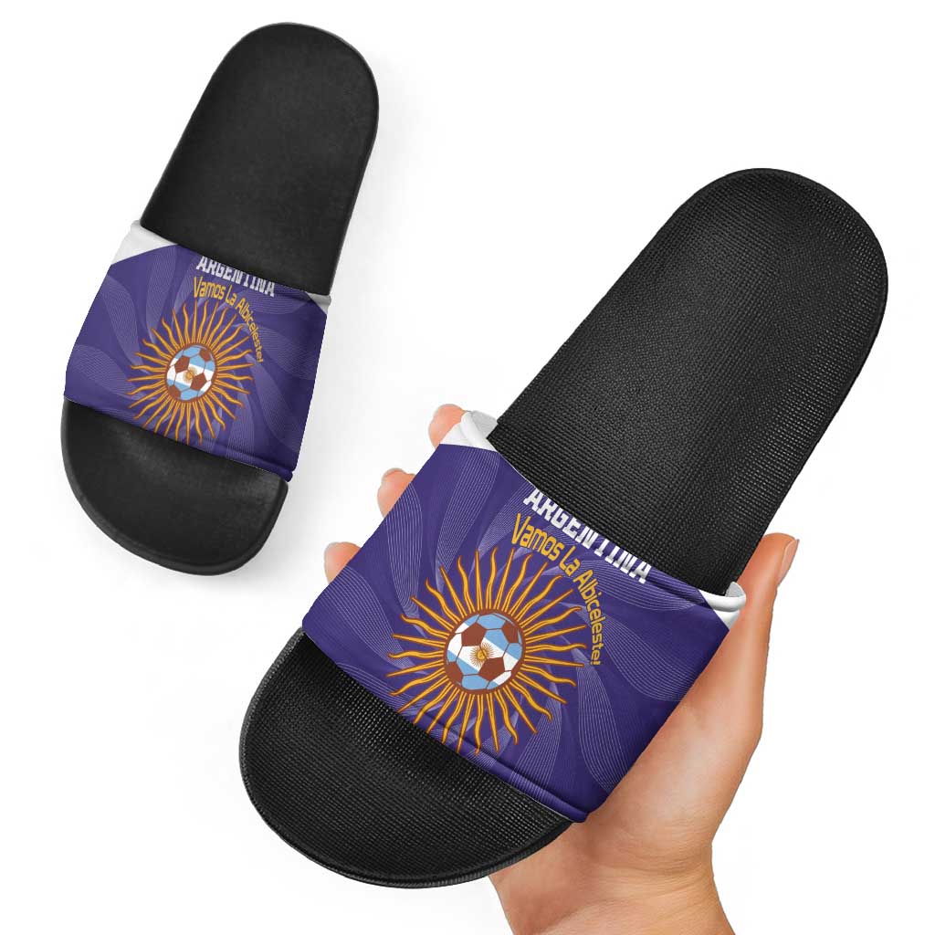 Custom Argentina Football Slide Sandals Vamos La Albiceleste Purple Version LT14