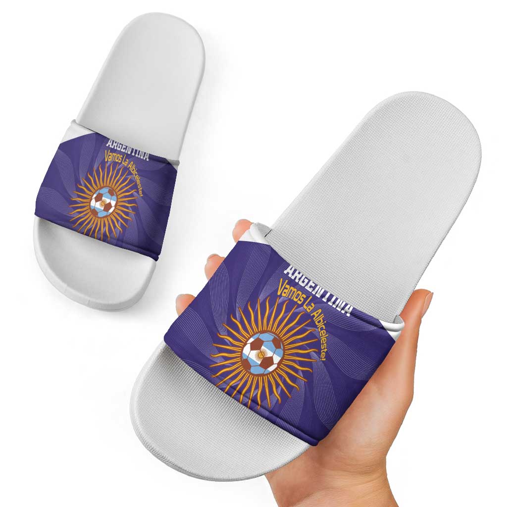 Custom Argentina Football Slide Sandals Vamos La Albiceleste Purple Version LT14