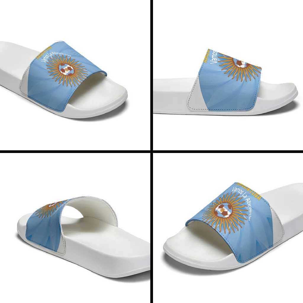 Custom Argentina Football Slide Sandals Vamos La Albiceleste Blue Version LT14