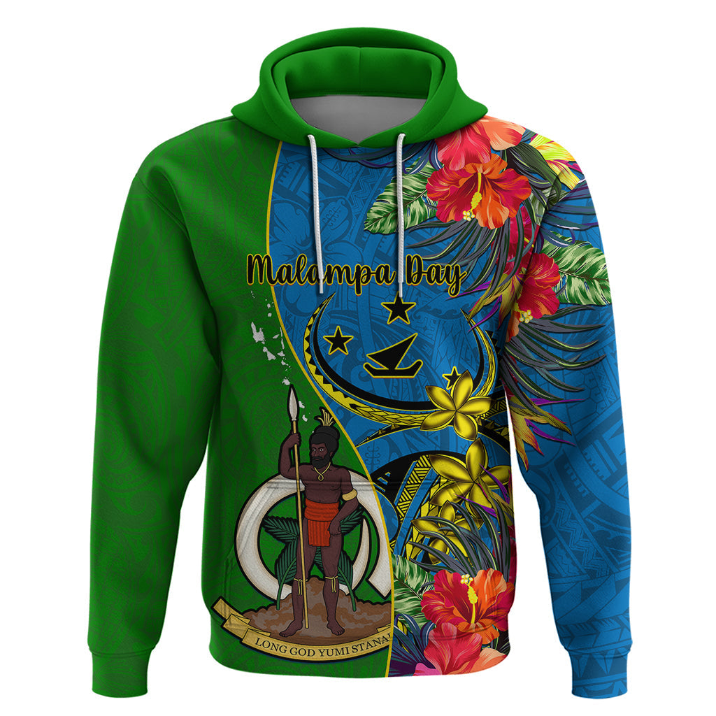 Vanuatu Malampa Day Hoodie Coat Of Arms Mix Tropical Flowers LT14