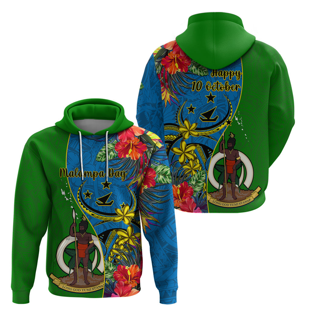 Vanuatu Malampa Day Hoodie Coat Of Arms Mix Tropical Flowers LT14