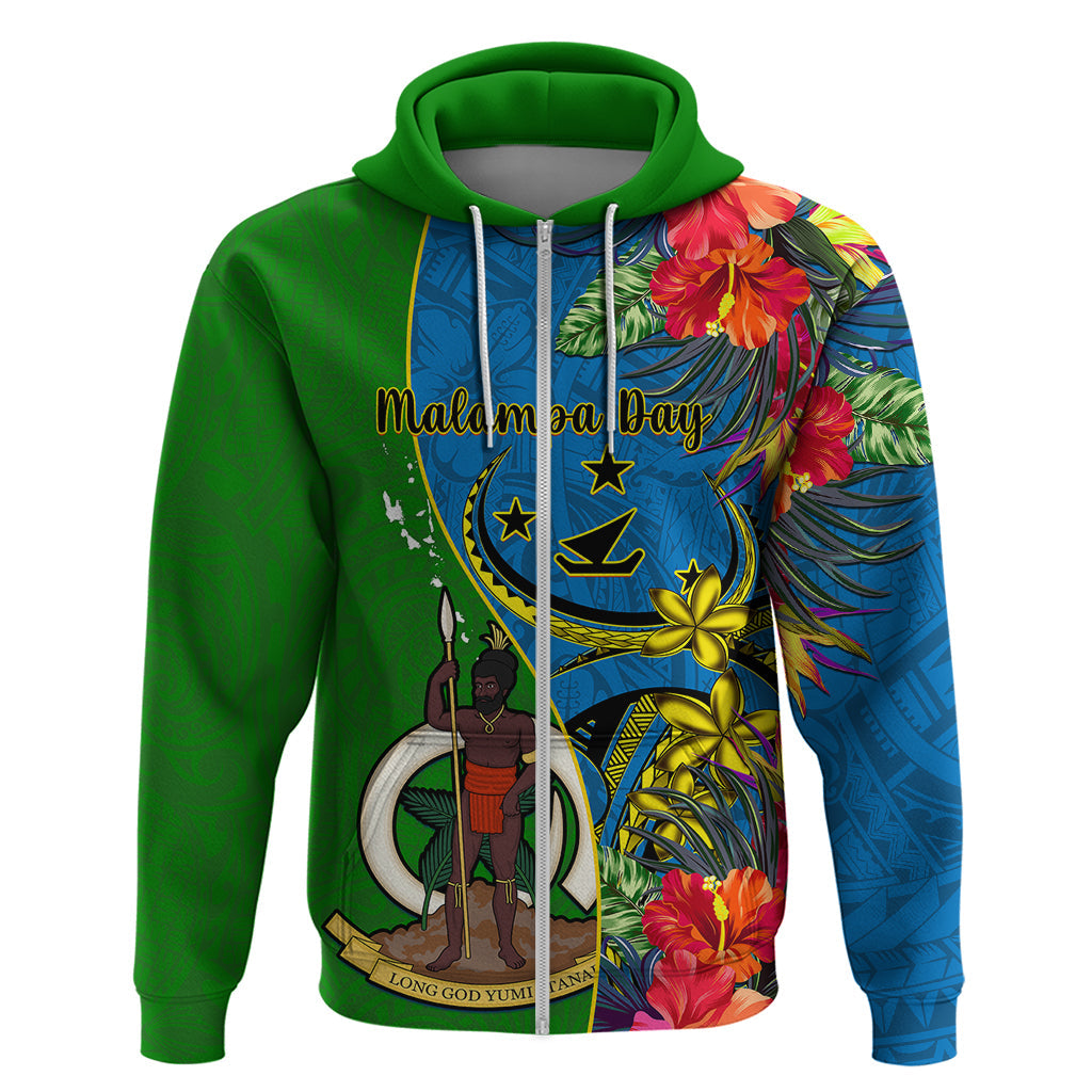 Vanuatu Malampa Day Hoodie Coat Of Arms Mix Tropical Flowers LT14