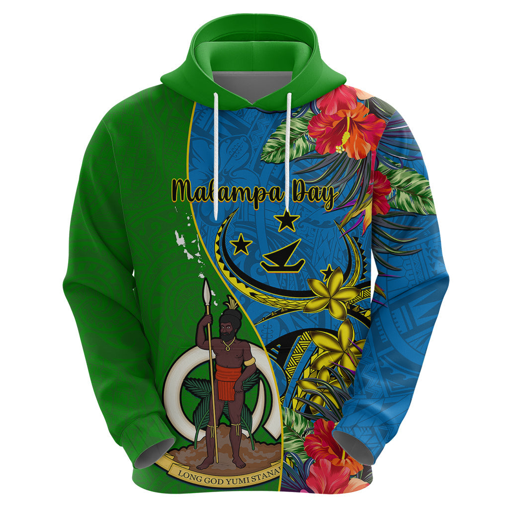 Vanuatu Malampa Day Hoodie Coat Of Arms Mix Tropical Flowers LT14