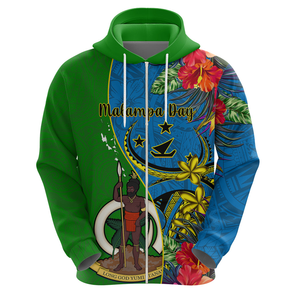 Vanuatu Malampa Day Hoodie Coat Of Arms Mix Tropical Flowers LT14