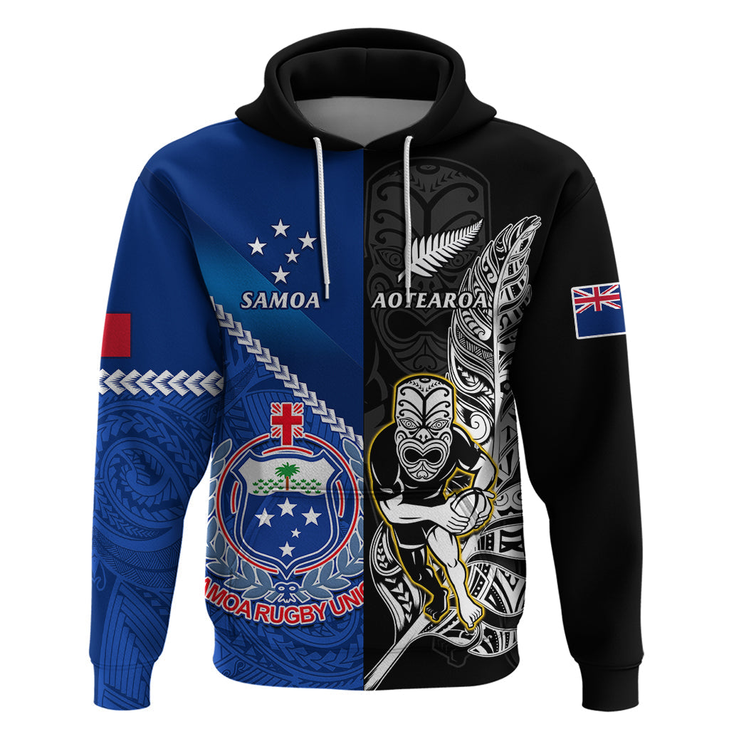 Custom New Zealand And Samoa Rugby Hoodie All Black Tiki Fern Mix Manu Samoa 2023 World Cup LT14