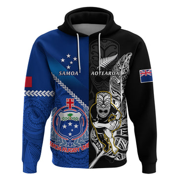 Custom New Zealand And Samoa Rugby Hoodie All Black Tiki Fern Mix Manu Samoa 2023 World Cup LT14