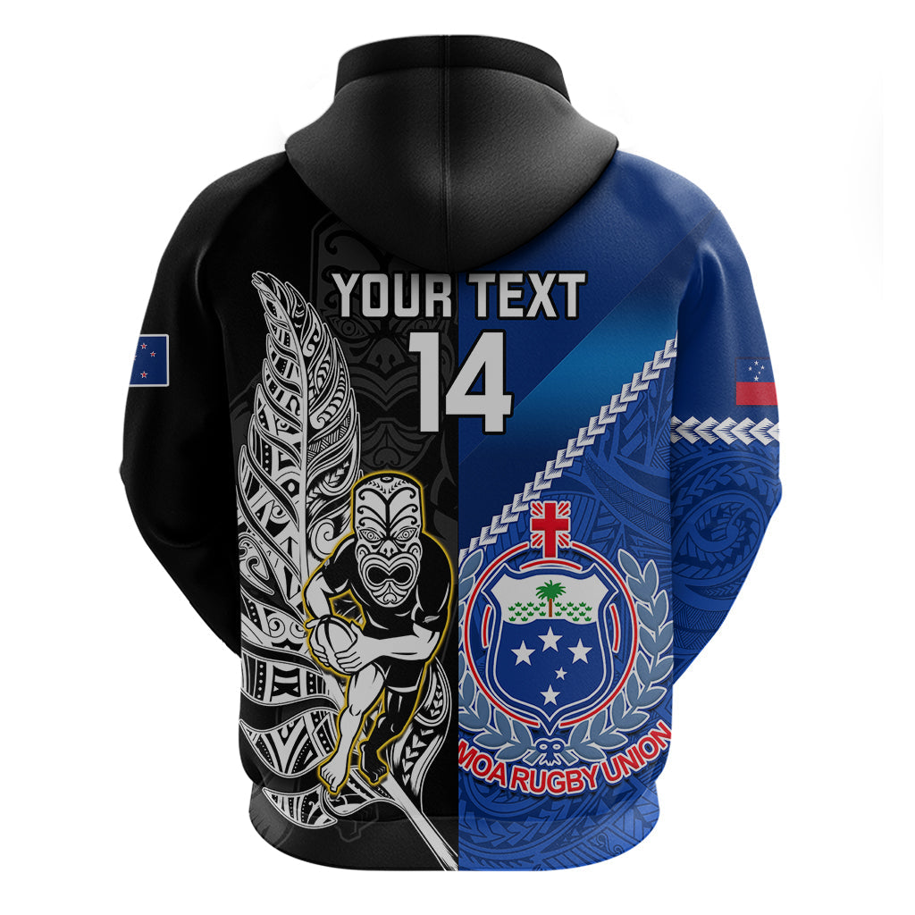 Custom New Zealand And Samoa Rugby Hoodie All Black Tiki Fern Mix Manu Samoa 2023 World Cup LT14