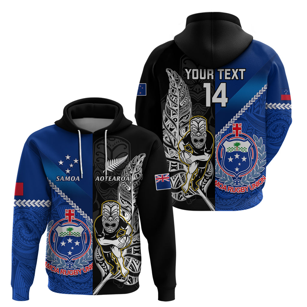 Custom New Zealand And Samoa Rugby Hoodie All Black Tiki Fern Mix Manu Samoa 2023 World Cup LT14