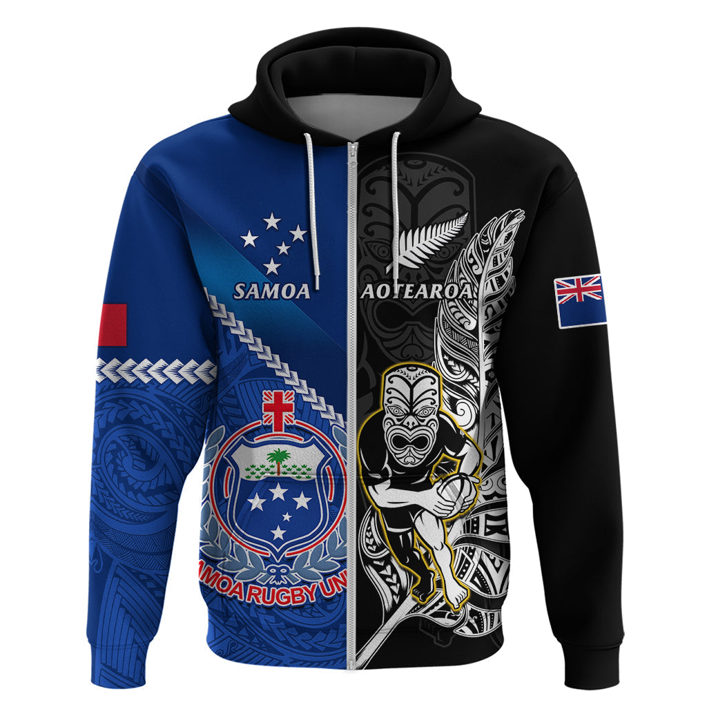 Custom New Zealand And Samoa Rugby Hoodie All Black Tiki Fern Mix Manu Samoa 2023 World Cup LT14