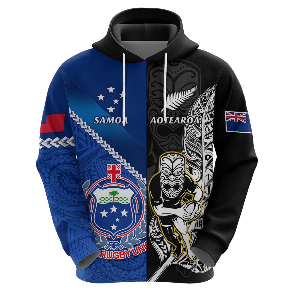 Custom New Zealand And Samoa Rugby Hoodie All Black Tiki Fern Mix Manu Samoa 2023 World Cup LT14