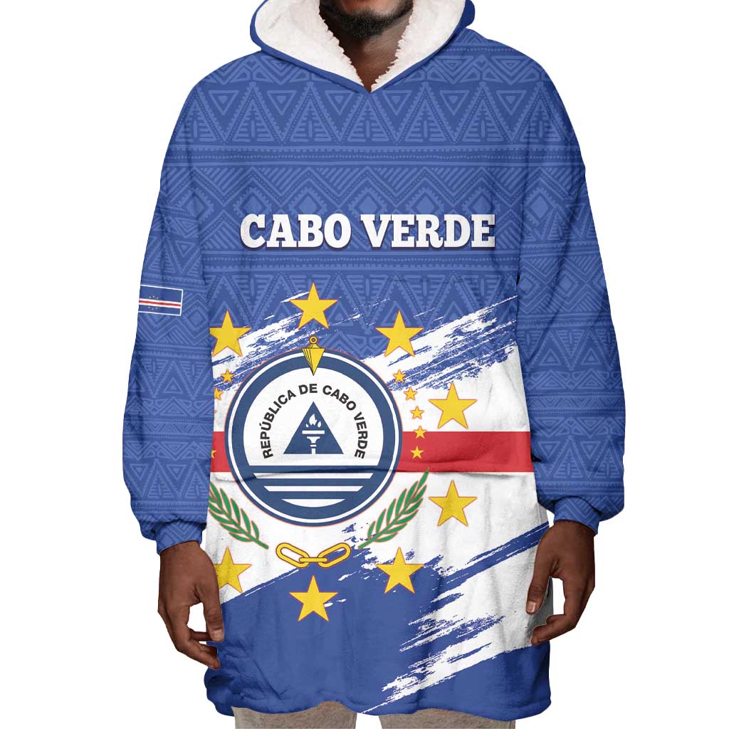 Personalized Cape Verde Wearable Blanket Hoodie Coat Of Arms - African Pattern LT14