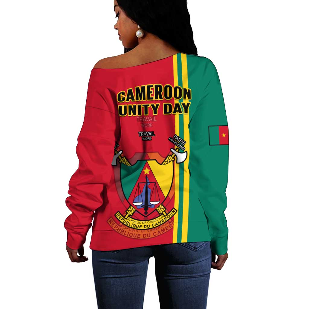Cameroon Happy Unity Day Cameroun Coat Of Arms Off Shoulder Sweater LT14