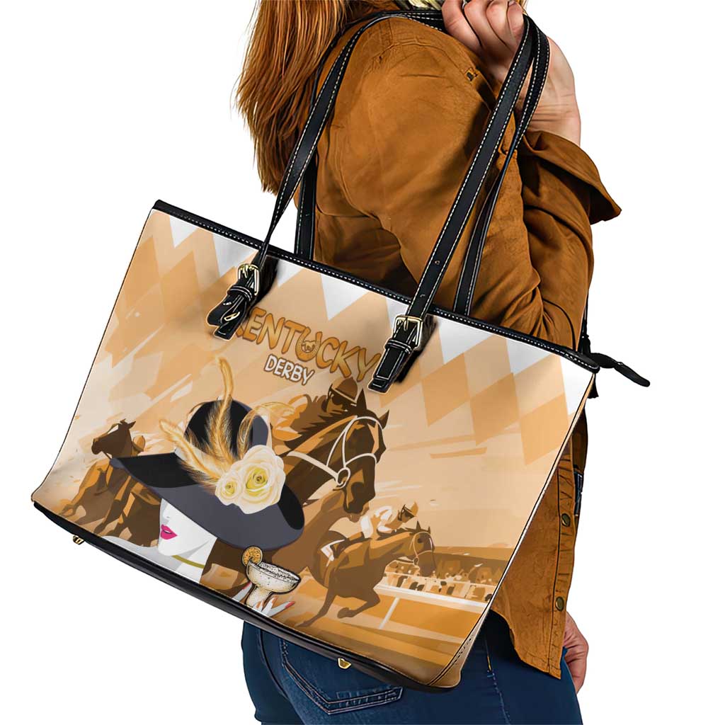 Kentucky Horse Racing Leather Tote Bag Derby Mint Julep Girl - Gold Pastel LT14