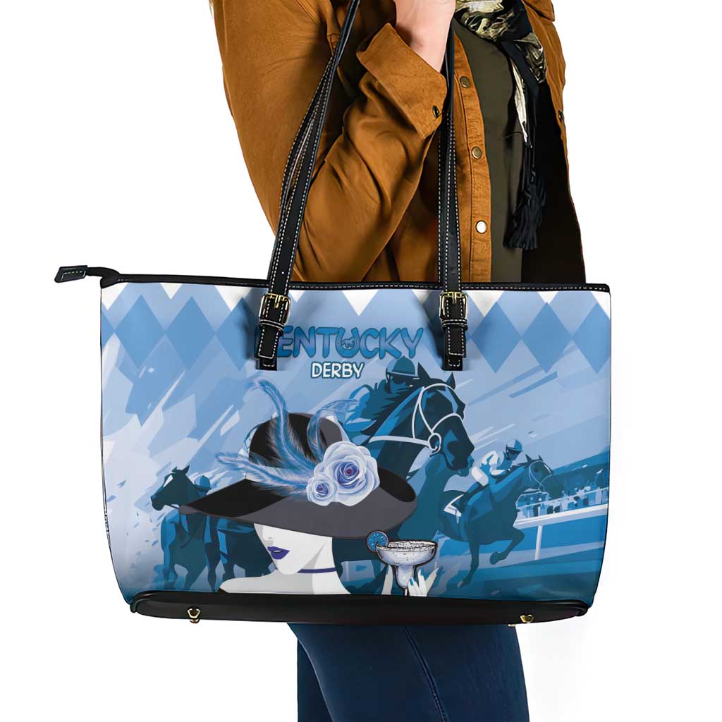 Kentucky Horse Racing Leather Tote Bag Derby Mint Julep Girl - Blue Pastel LT14