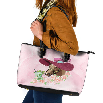 Kentucky Horse Racing Leather Tote Bag Derby Mint Julep With Roses LT14