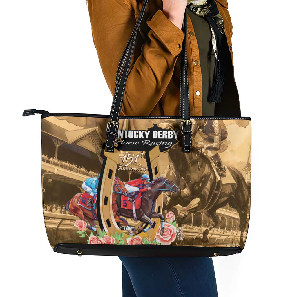 Kentucky Horse Racing Leather Tote Bag 151st Anniversary Race For The Roses LT14