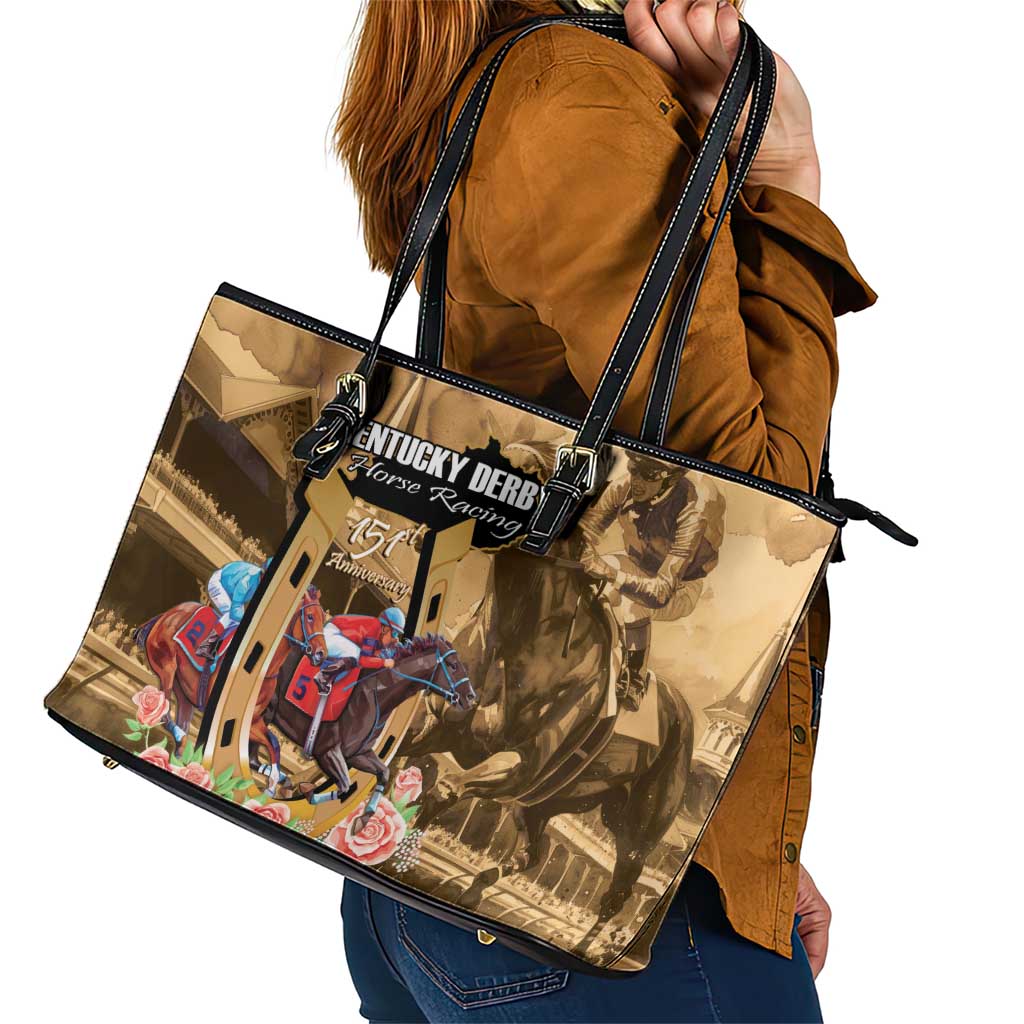 Kentucky Horse Racing Leather Tote Bag 151st Anniversary Race For The Roses LT14