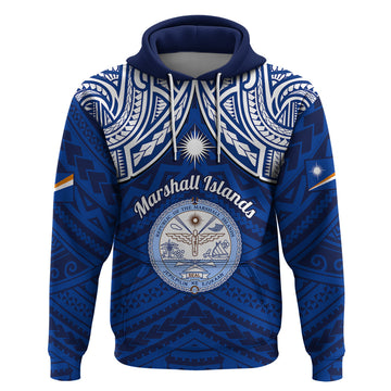 Marshall Islands Hoodie Blue Polynesian Tribal Mix Coat Of Arms LT14