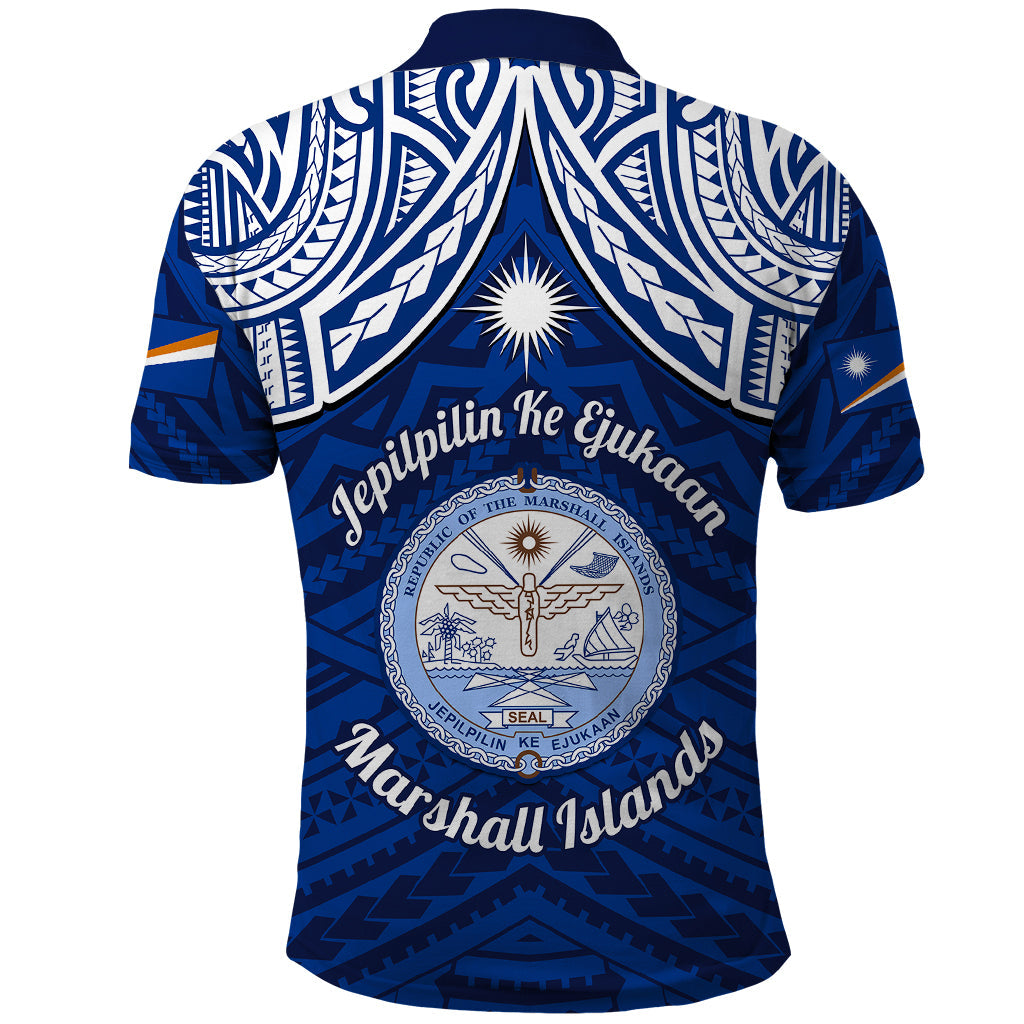 Marshall Islands Polo Shirt Blue Polynesian Tribal Mix Coat Of Arms LT14