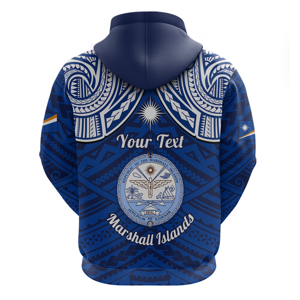 Personalised Marshall Islands Hoodie Blue Polynesian Tribal Mix Coat Of Arms LT14