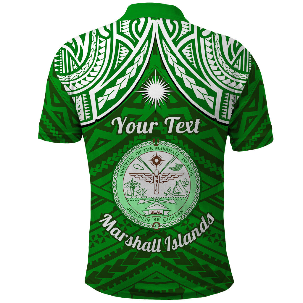 Personalised Marshall Islands Polo Shirt Green Polynesian Tribal Mix Coat Of Arms LT14