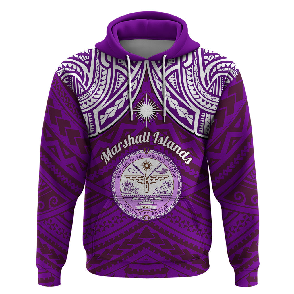Personalised Marshall Islands Hoodie Purple Polynesian Tribal Mix Coat Of Arms LT14