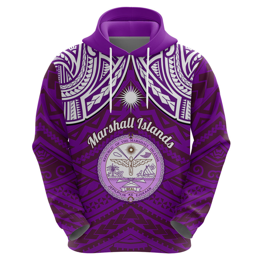 Personalised Marshall Islands Hoodie Purple Polynesian Tribal Mix Coat Of Arms LT14