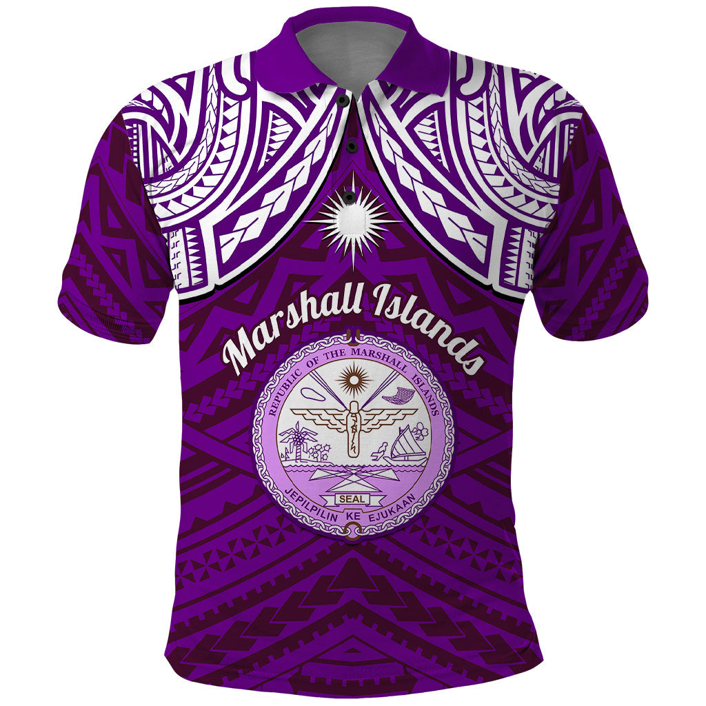 Personalised Marshall Islands Polo Shirt Purple Polynesian Tribal Mix Coat Of Arms LT14