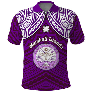 Personalised Marshall Islands Polo Shirt Purple Polynesian Tribal Mix Coat Of Arms LT14