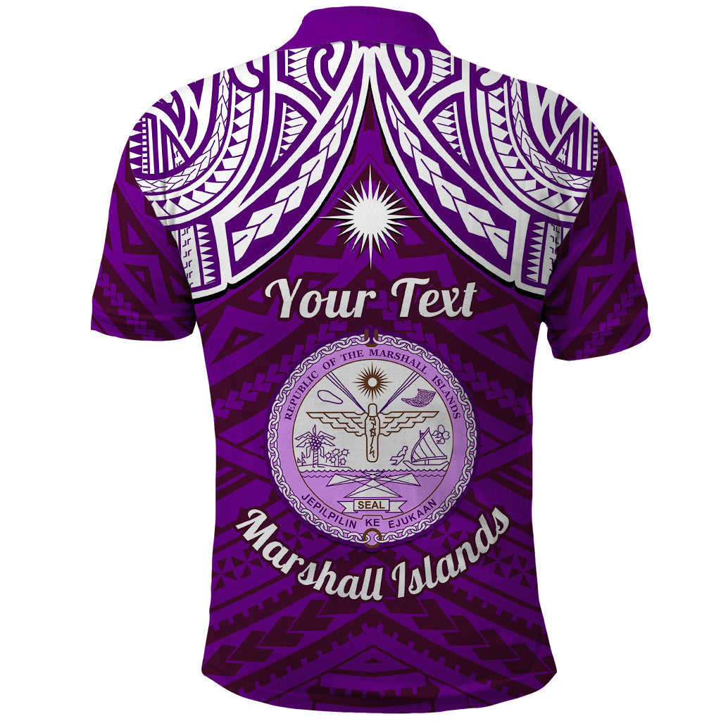 Personalised Marshall Islands Polo Shirt Purple Polynesian Tribal Mix Coat Of Arms LT14