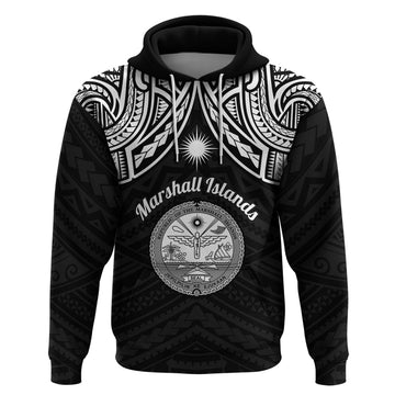 Personalised Marshall Islands Hoodie Black Polynesian Tribal Mix Coat Of Arms LT14