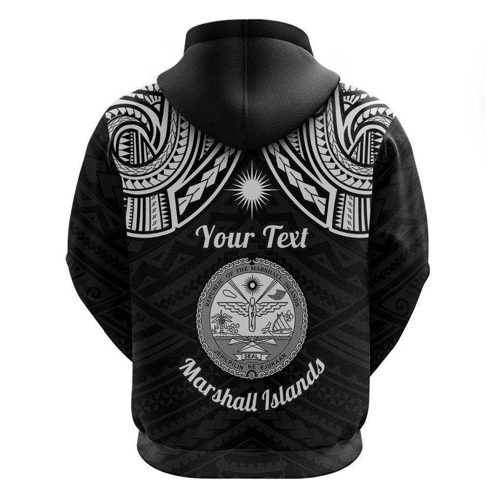 Personalised Marshall Islands Hoodie Black Polynesian Tribal Mix Coat Of Arms LT14